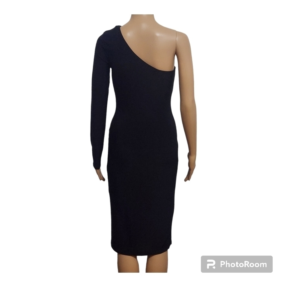 21 Saints Black Velvet One Shoulder Cut Out Split Thigh Dress Size Small - Picture 3 of 11